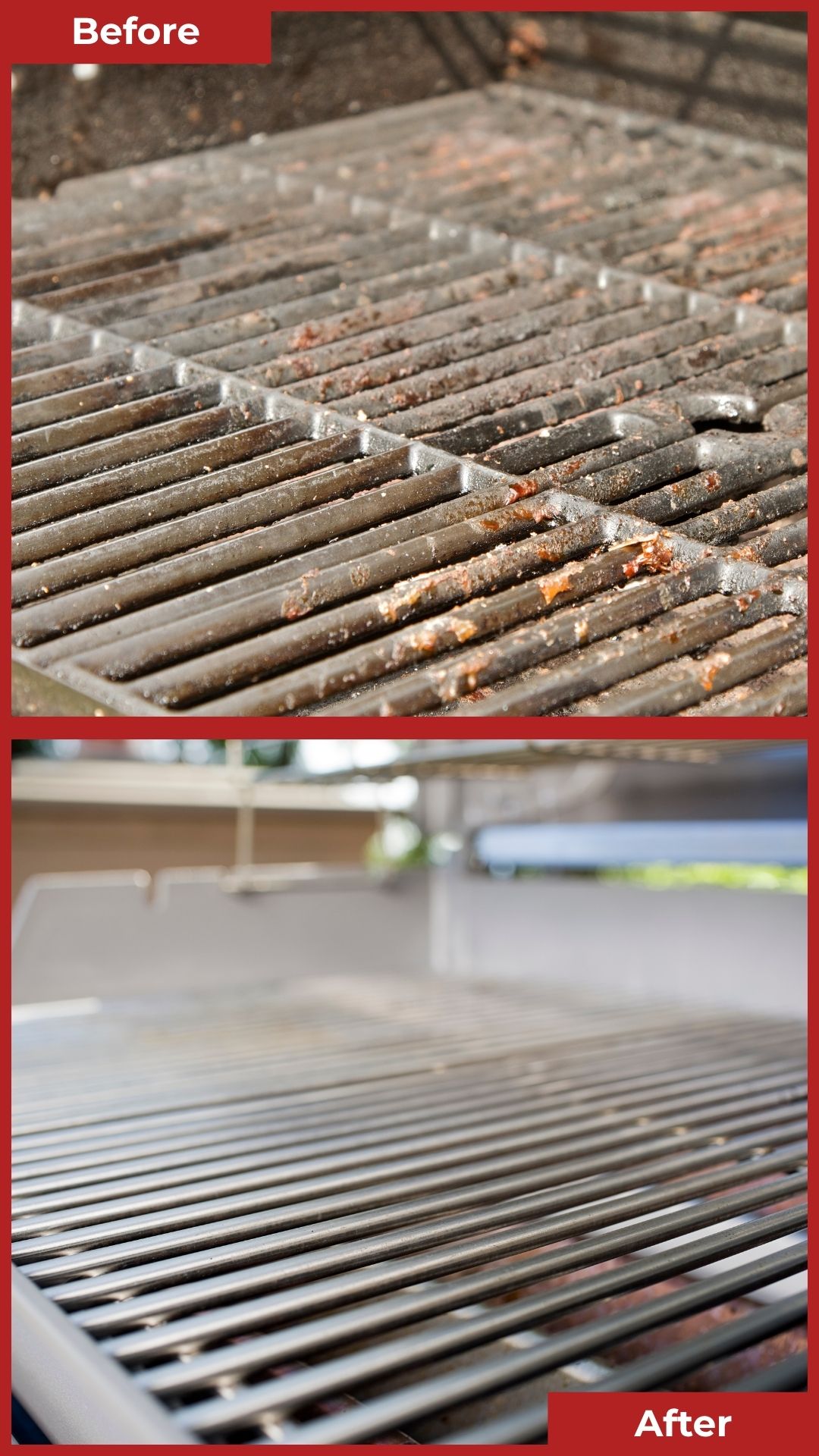 A before and after of a grill.