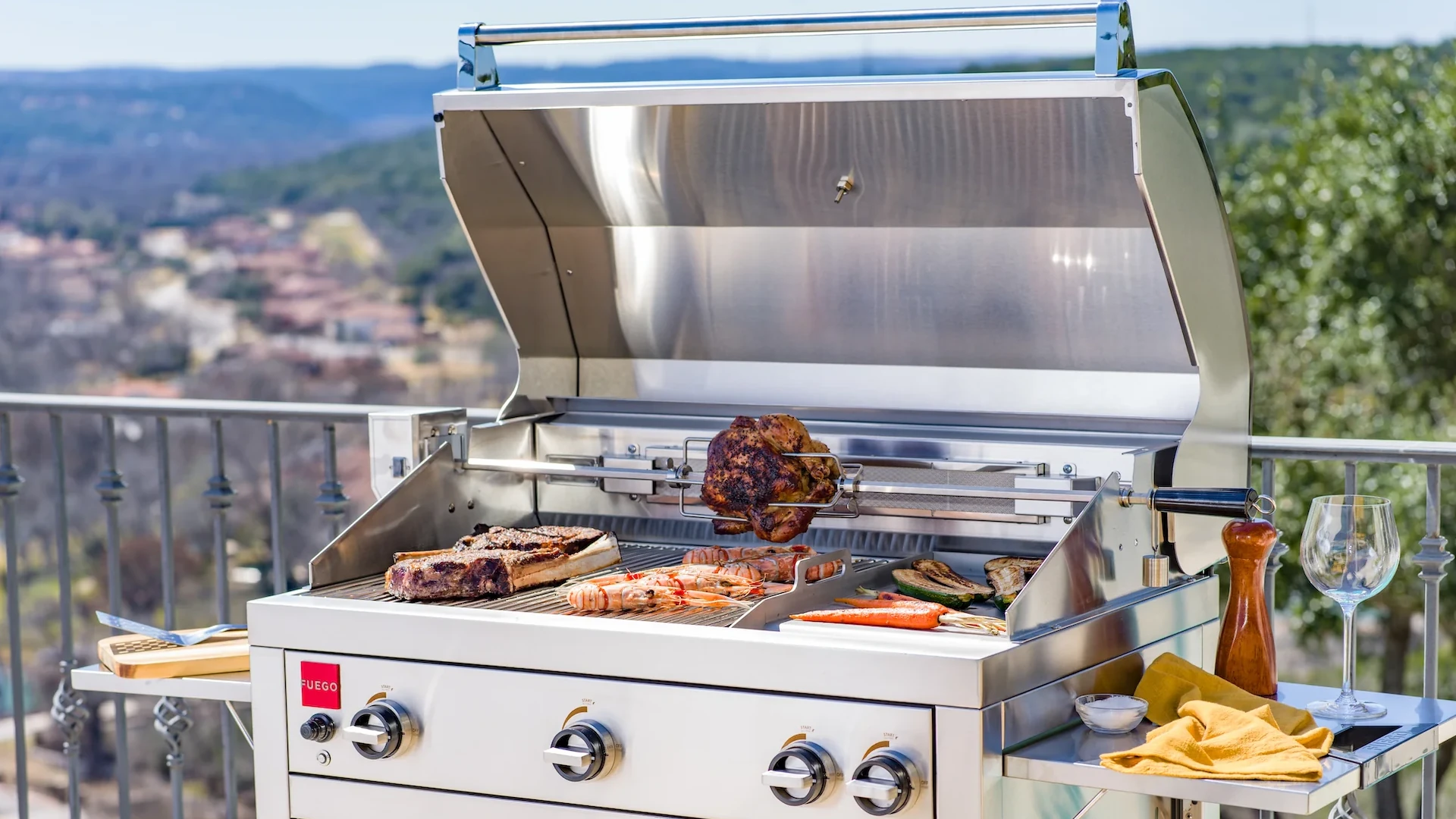 A grill with a rotisserie kit.